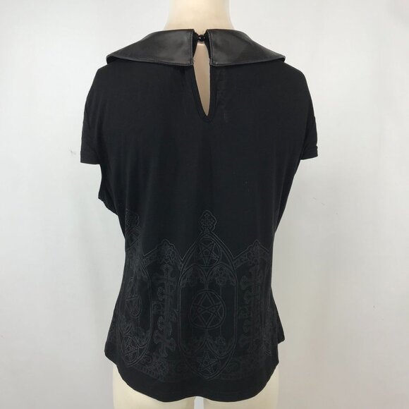 KILLSTAR - WOMEN'S XL - BLACK SHORT CAP SLEEVE COLLARED TOP SHIRT GOTH GRUNGE - Picture 5 of 7